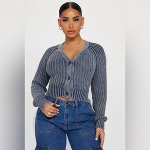 Fashion Nova Windy Nights Washed Cardigan Sweater Mineral Wash Gray Blue
